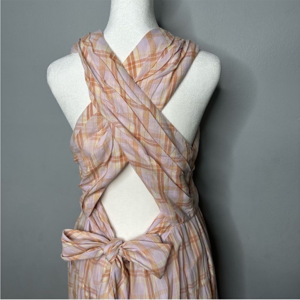 ULLA JOHNSON Noelle Crossover Halter Back-Tie Midi Plaid Dress NEW Sz. 4 - Picture 6 of 10